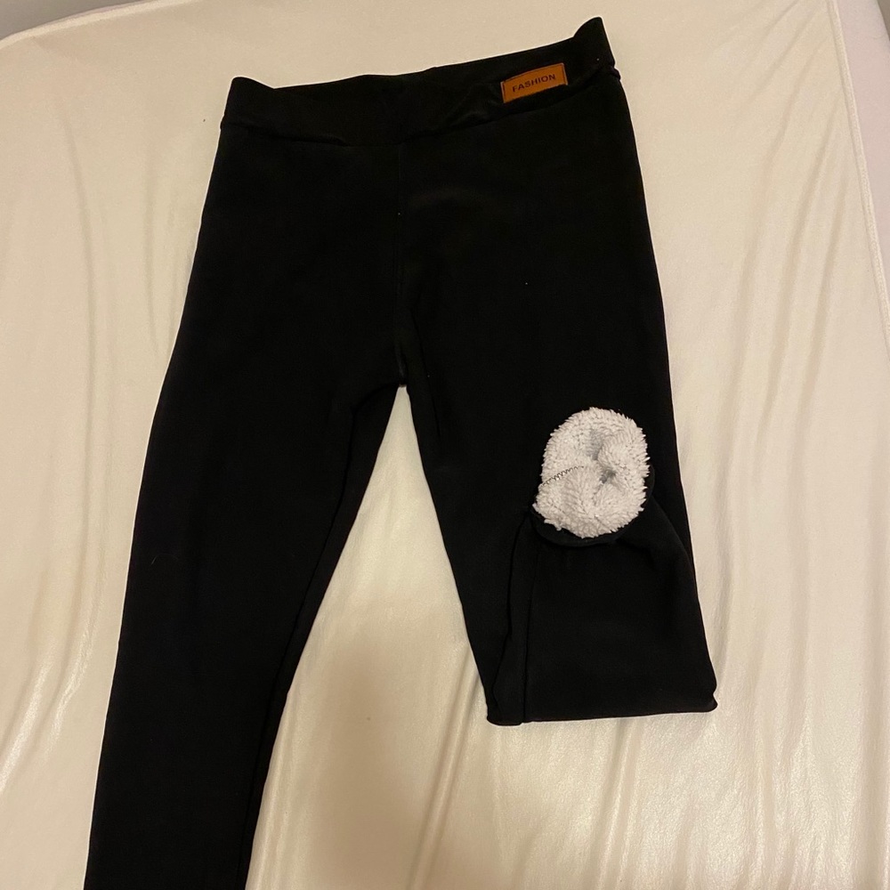 Fleece lined black leggings warm stretchy comfy